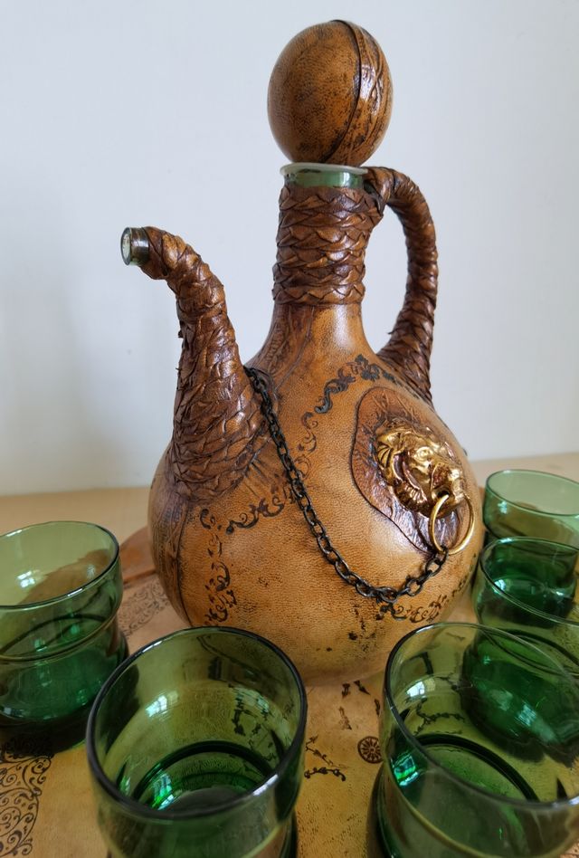 Servizio vintage caraffa, 6 bicchieri e vassoio