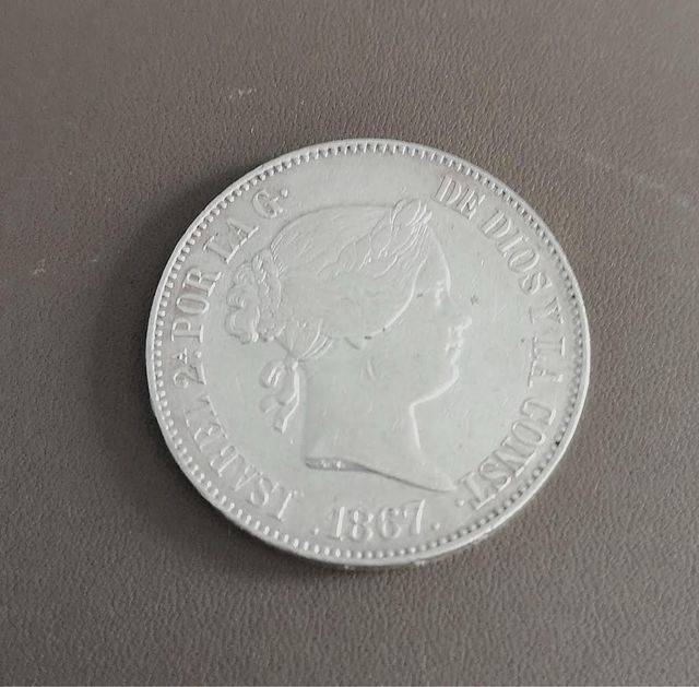 Moneda de plata. Un escudo español Isabel II 1867