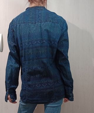 Camisa azul étnica algodón Bershka 