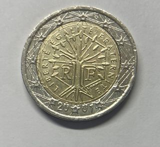 Monedas (2) Francia 2 euros año 2001 con errores.