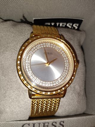 RELOJ GUESS DORADO PLATEADO MUJER, NUEVO