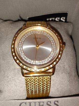 RELOJ GUESS DORADO PLATEADO MUJER, NUEVO