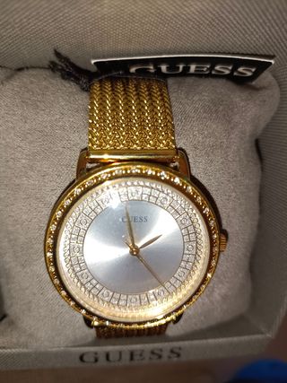 RELOJ GUESS DORADO PLATEADO MUJER, NUEVO