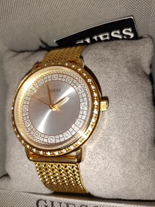 RELOJ GUESS DORADO PLATEADO MUJER, NUEVO