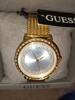 RELOJ GUESS DORADO PLATEADO MUJER, NUEVO