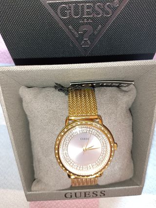 RELOJ GUESS DORADO PLATEADO MUJER, NUEVO