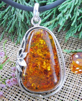  NUEVO Colgante Ámbar natural Plata 925.  