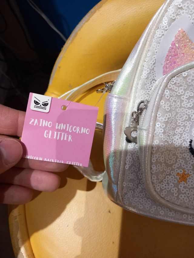 Zainetto unicorno glitter bianco satinato