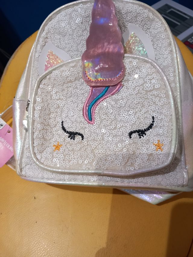 Zainetto unicorno glitter bianco satinato