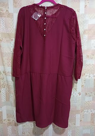 Nuevo Estrenar.Vestido granate / vino con encaje
