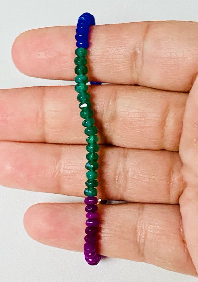 Pulsera agata verde, azul y roja en plata ley 925
