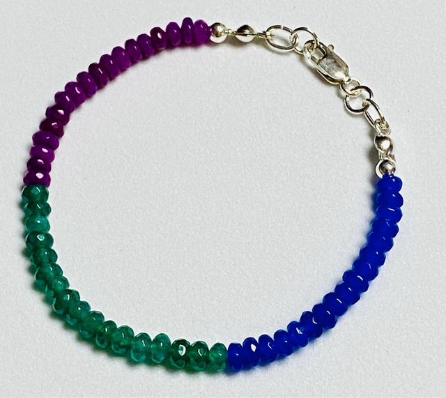 Pulsera agata verde, azul y roja en plata ley 925
