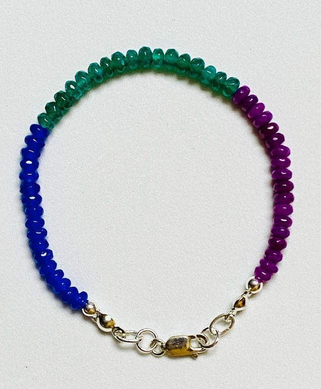 Pulsera agata verde, azul y roja en plata ley 925