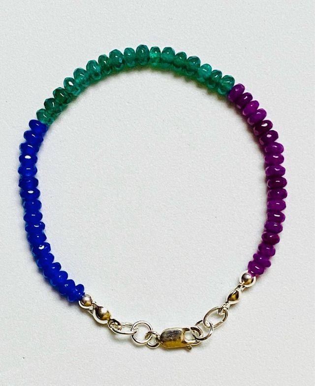 Pulsera agata verde, azul y roja en plata ley 925