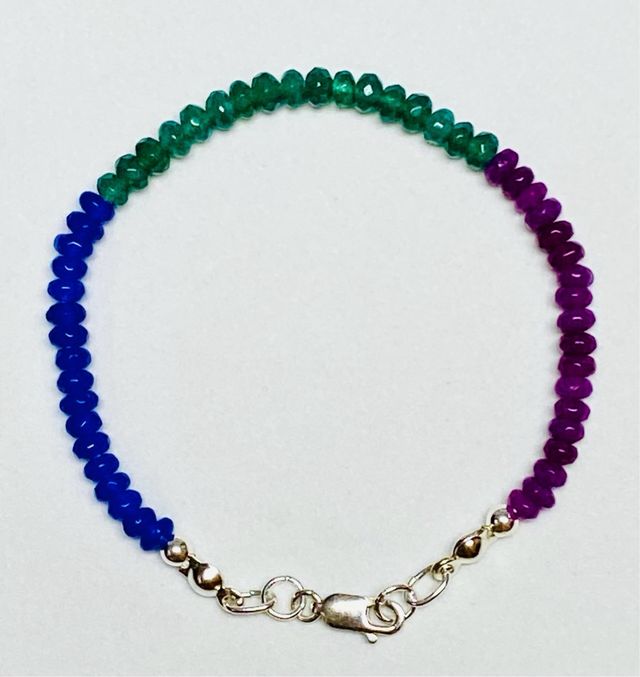 Pulsera agata verde, azul y roja en plata ley 925
