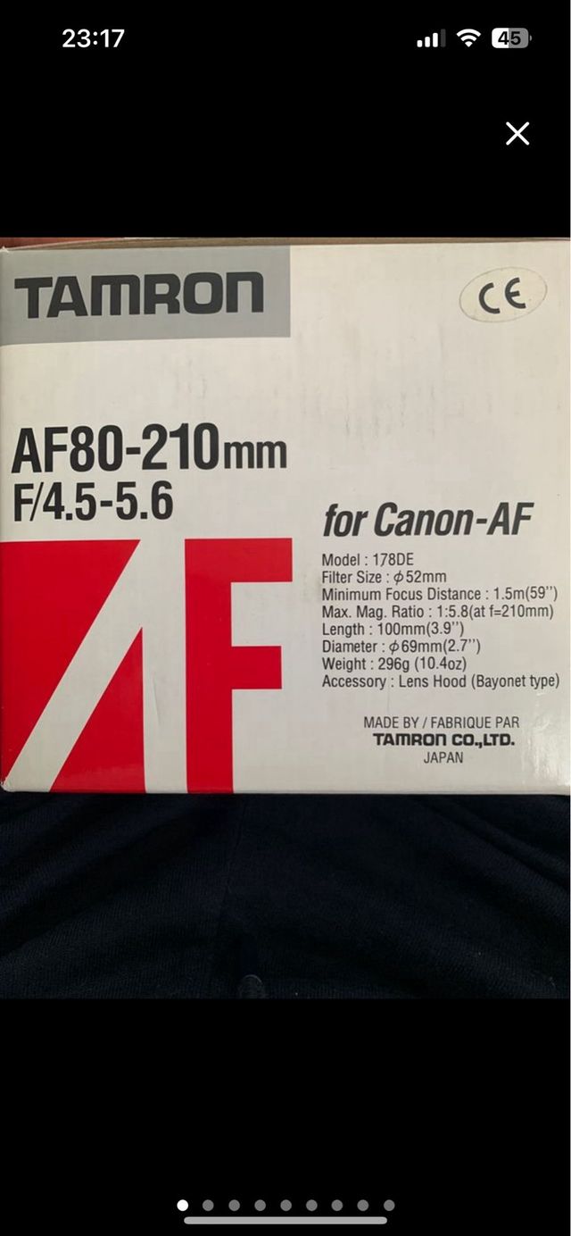 Objetivo TAMRON AF80-210mm para cámara CANON
