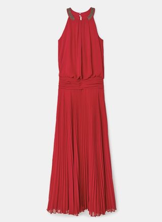 Vestido largo con cuello halter rojo