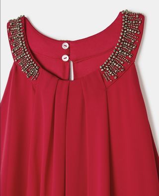 Vestido largo con cuello halter rojo