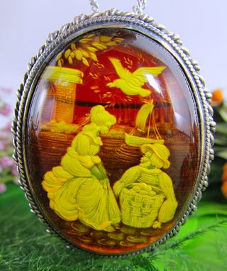 NUEVO Colgante y Broche Ámbar natural Plata 925