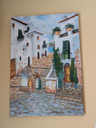 Cuadro al óleo pueblo