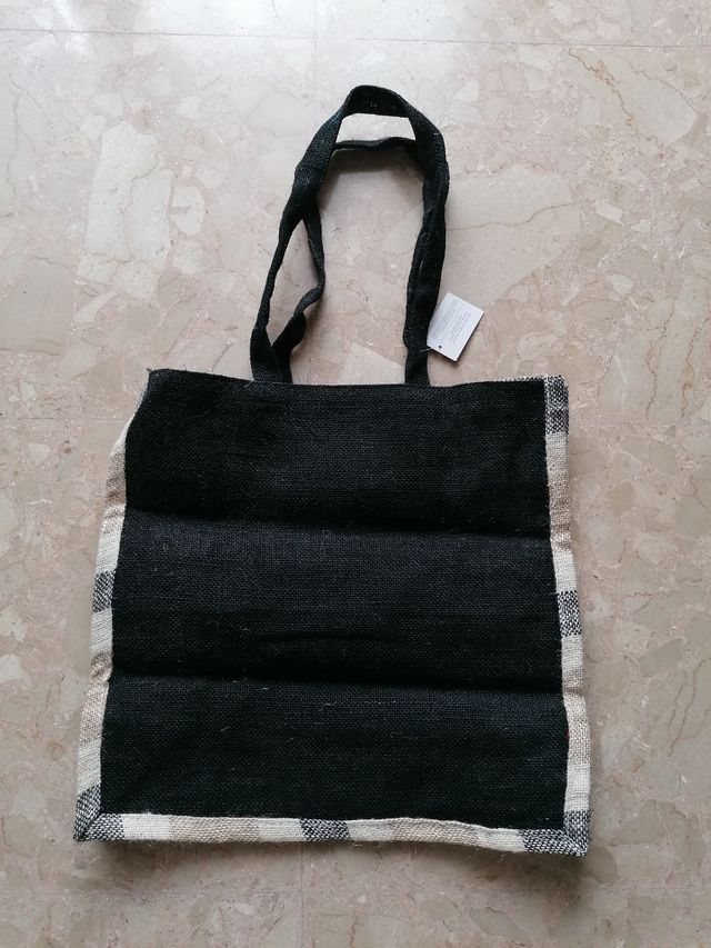 Borsa da mare 100% juta (nero/beige)