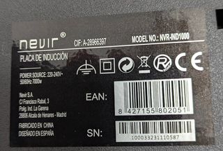 NUEVO PLACA INDUCCION NEVIR 3 FUEGOS