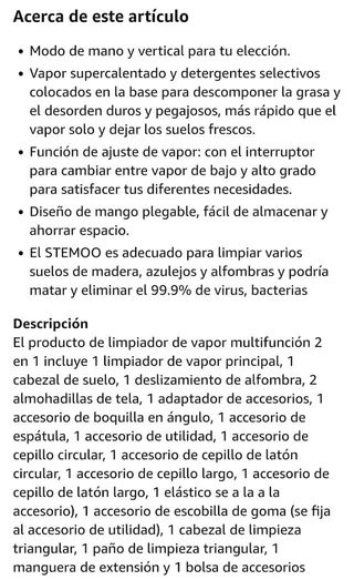 STEMOO Steam Mop 19 en 1 Limpiador de Vapor.