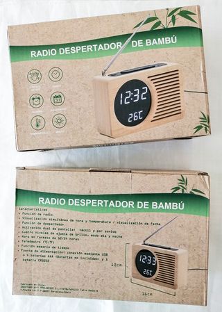 Radio despertador de bambú