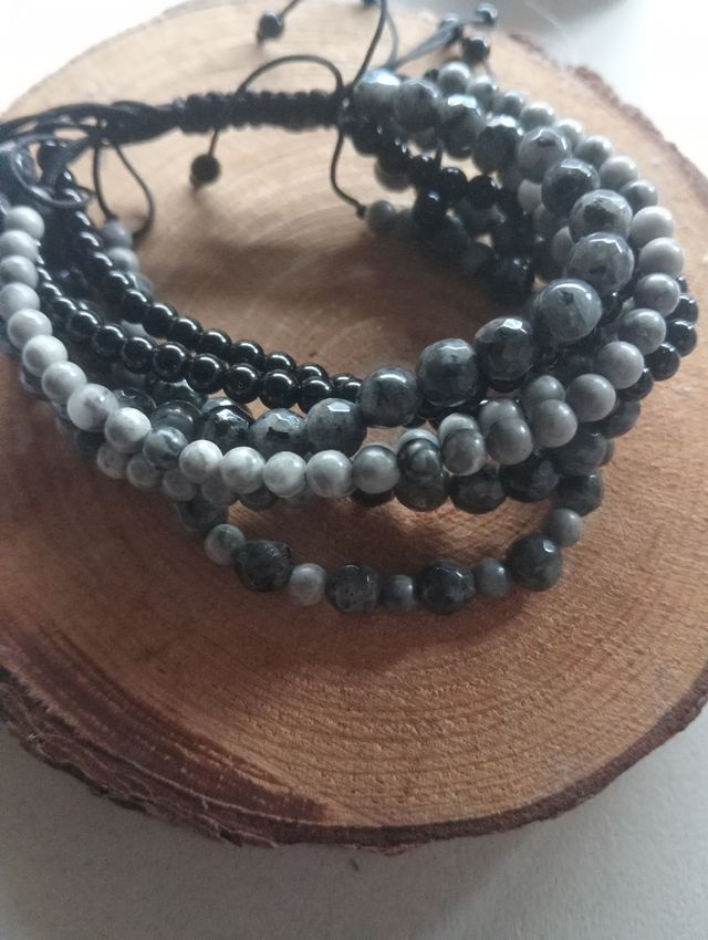 Pulsera múltiple negra y gris