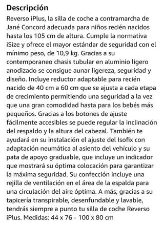 Jané Concord Reverso iPlus, iSize, contra marcha.