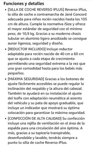 Jané Concord Reverso iPlus, iSize, contra marcha.