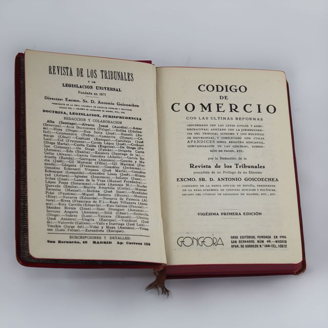 Libro CODIGO DE COMERCIO Año 1945 Ed. Gongora