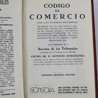 Libro CODIGO DE COMERCIO Año 1945 Ed. Gongora