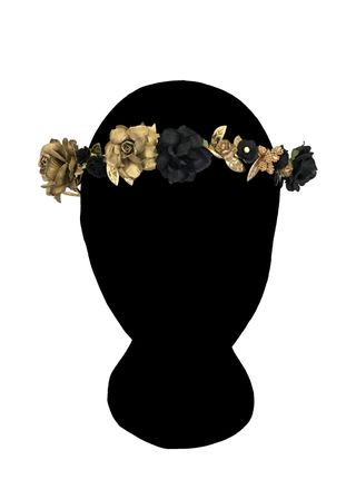 Corona de flores dorada y negra