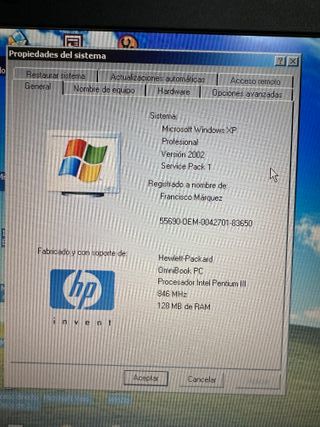 Portatil HP Omnibook XE3 con windows 98