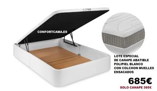 Lote cama canape polipiel blanco + colchon 150x190