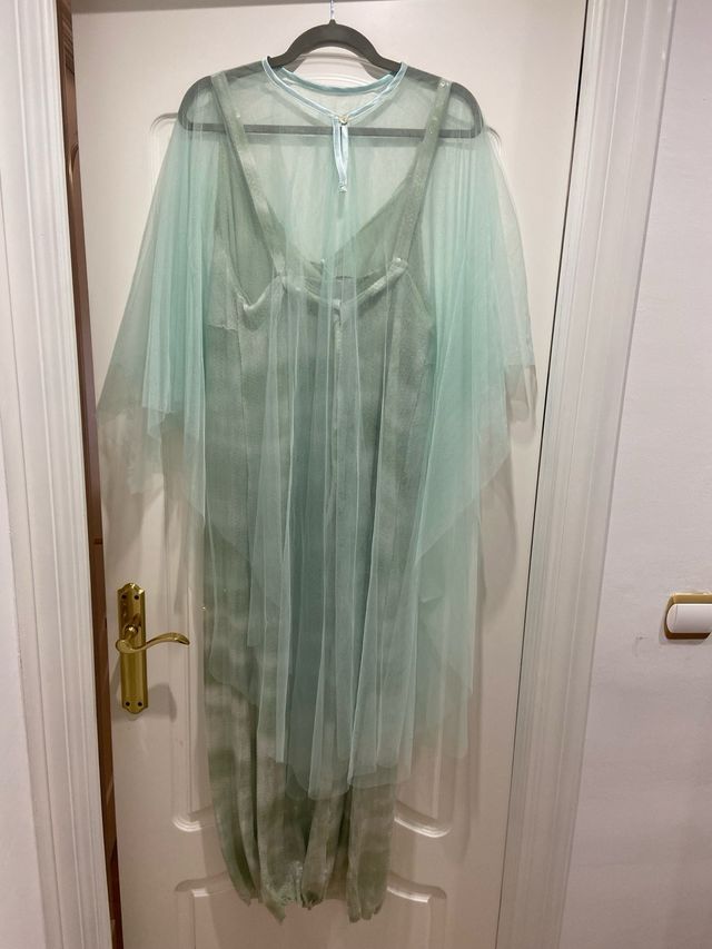 Vestido midi lentejuelas verde + capa zara mujer