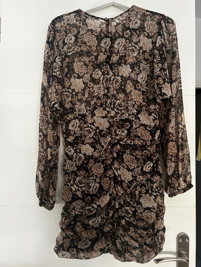 vestido zara flores dorado