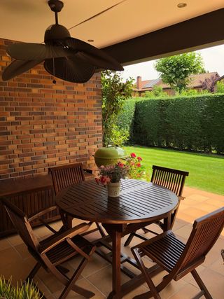 Conjunto mesa, 8 sillas t carrito Teca