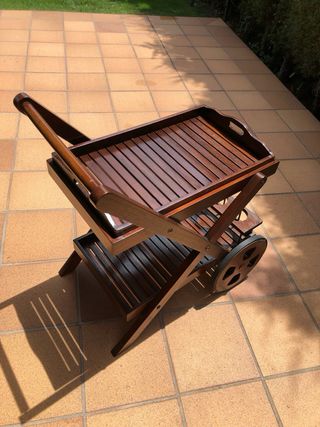 Conjunto mesa, 8 sillas t carrito Teca