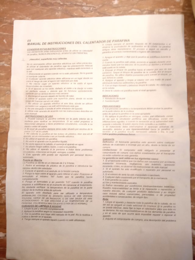 CALENTADOR DE PARAFINA - NEGOCIABLE