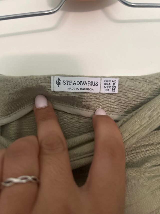 falda lino verde stradivarius
