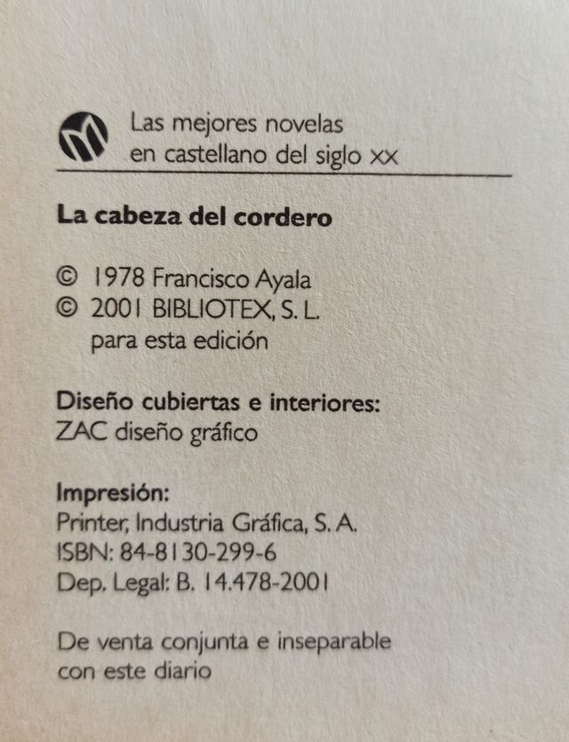 📚 LIBRO "LA CABEZA DEL CORDERO" FRANCISCO AYALA
