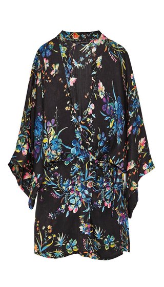 Vestido-Kimono negro estampado XS-S