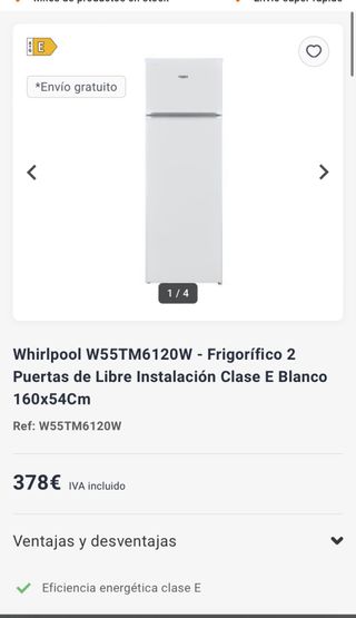 Frigorifico nevera Whirlpool