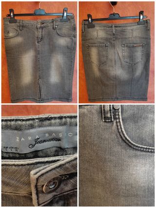 FALDA VAQUERA Gris Zara