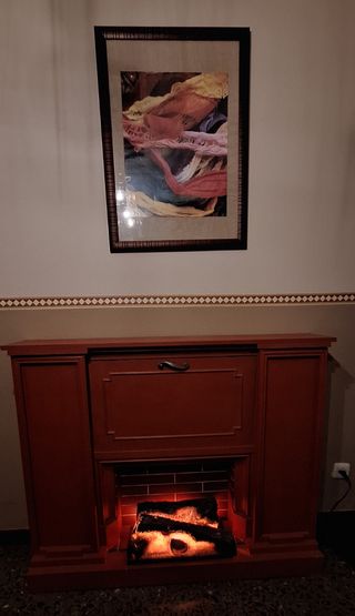 Aparador, mueble bar, chimenea simulada