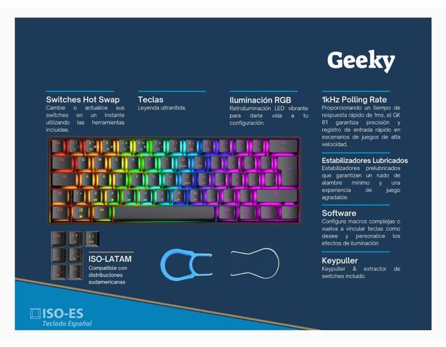 Teclado español multicolor mecánico gaming