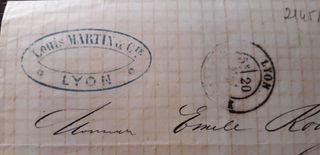 Lettera francese 1870 con francobollo 20 c
