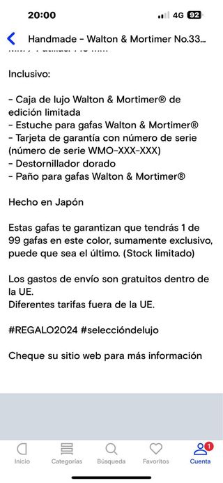 Gafas de sol Handmade unisex de lujo Originales